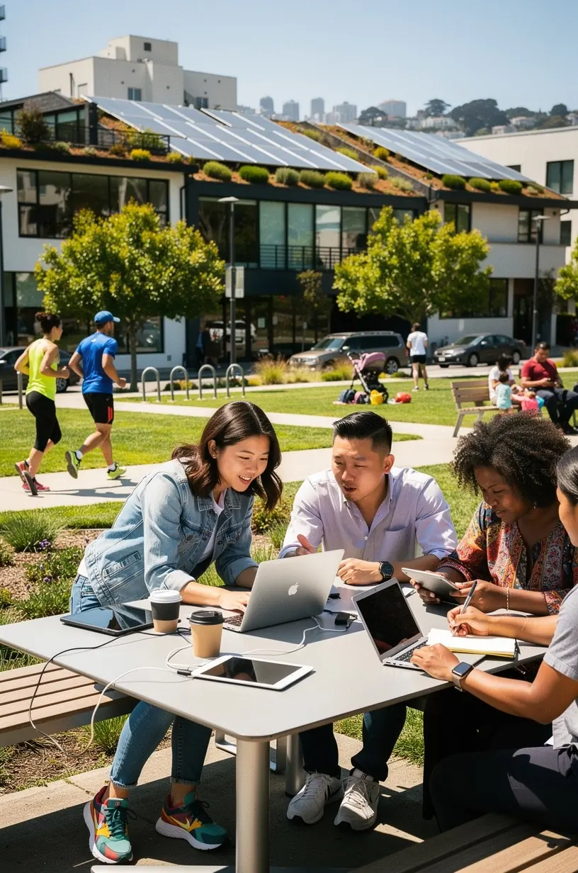 City officials discussing smart city technology implementation in a local government office